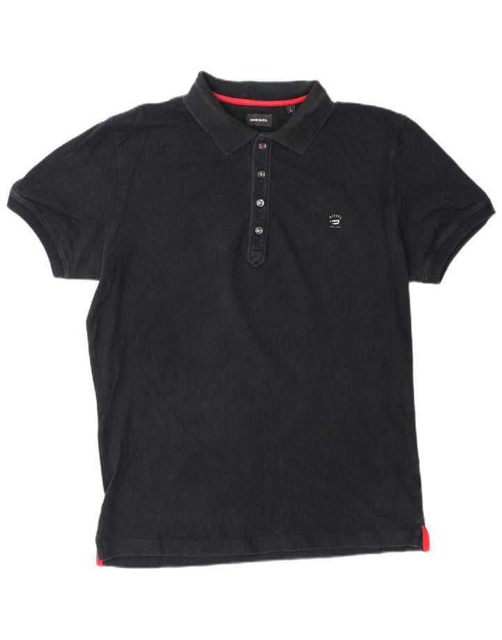 DIESEL Polo para hombre grande de algodón negro
