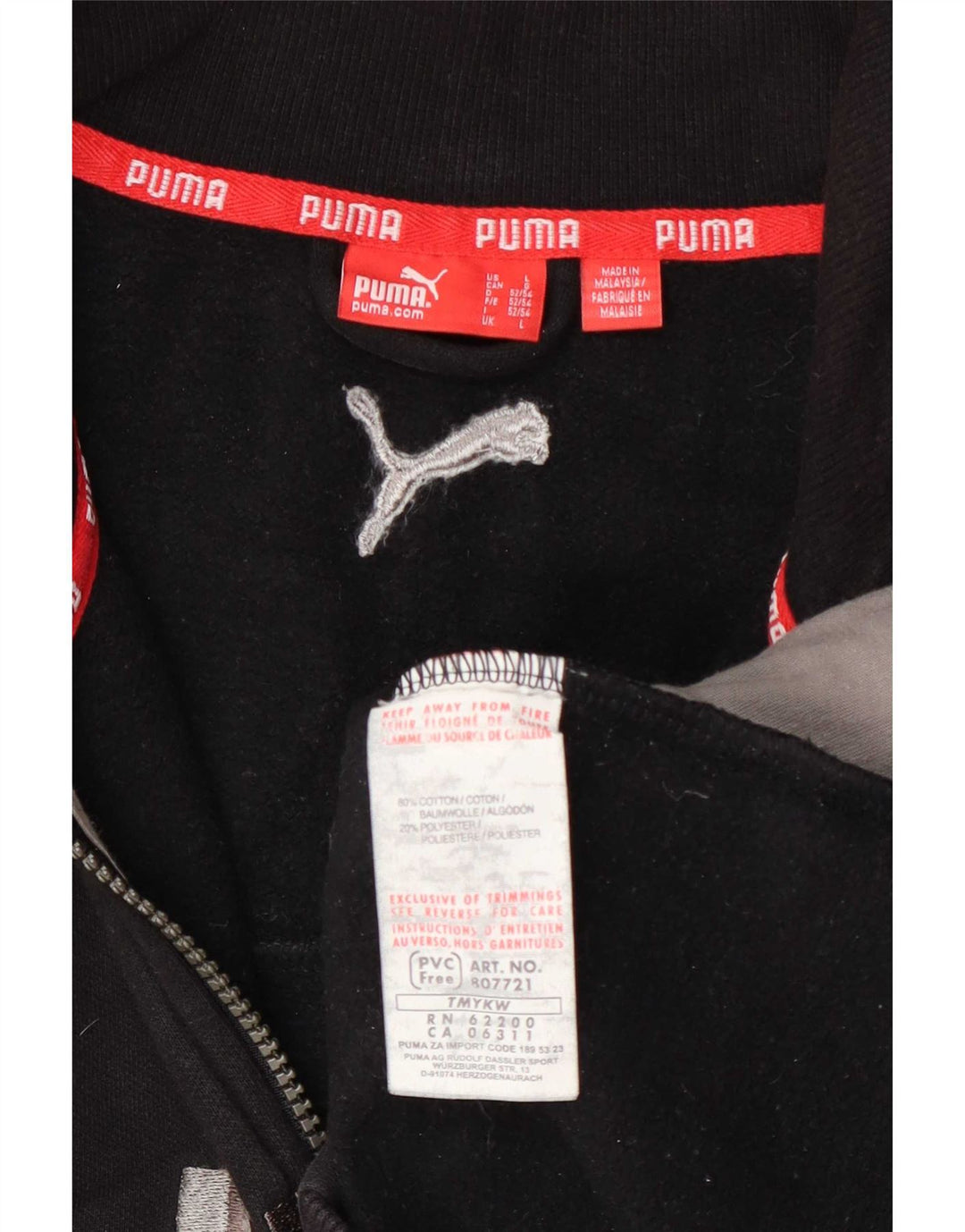 Puma Mens Graphic Chándal Top Chaqueta Grande Algodón Negro
