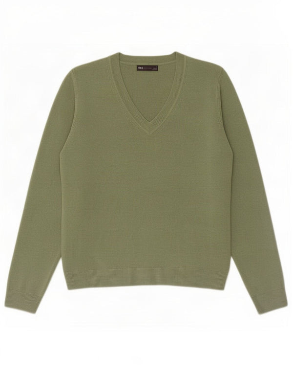 Marks & Spencer Suéter con Cuello en V para Mujer UK 44 Grande Caqui Acrílico
