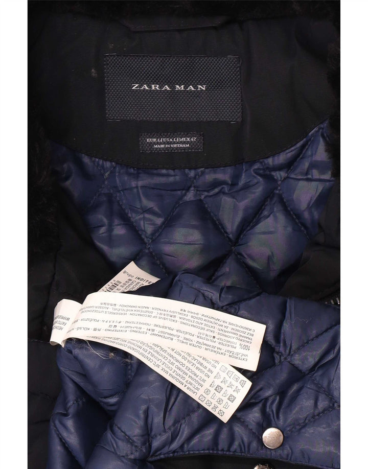 ZARA Chaqueta militar para hombre UK 40 Large Poliéster azul marino