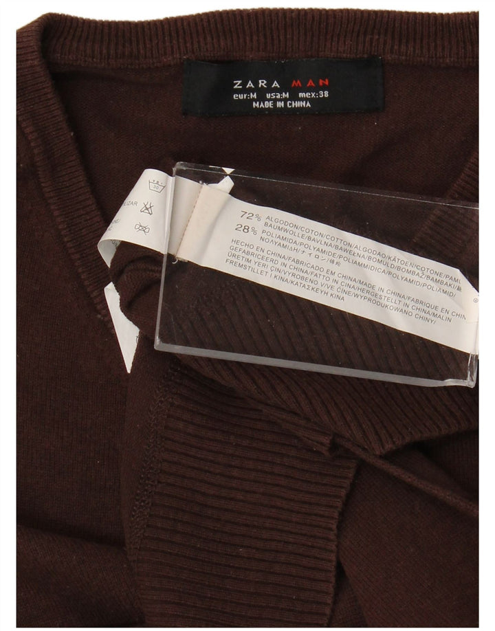 Zara Hombre Jersey Con Cuello En V Algodón Marrón Medio