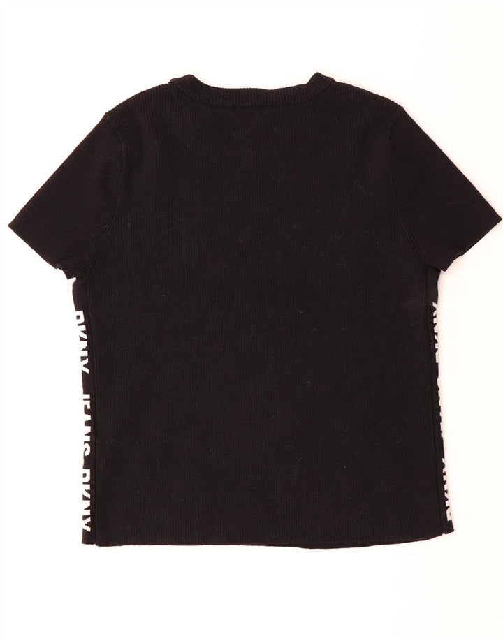 DKNY Womens Graphic T-Shirt Top UK 12 Medium Black Cotton