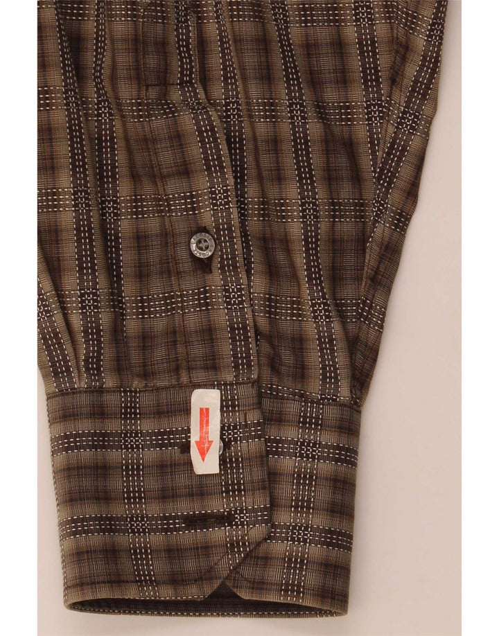 Camisa Lacoste Hombre Talla 45 XL Algodón Cuadros Marrón