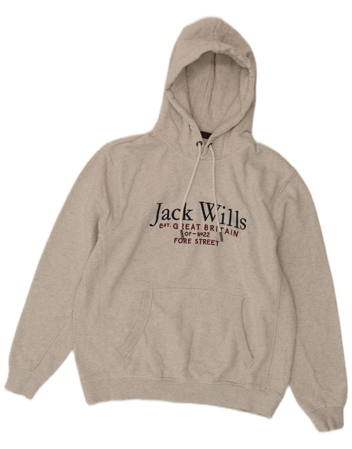Jack Wills Jersey con capucha gráfica para hombre de algodón moteado gris grande