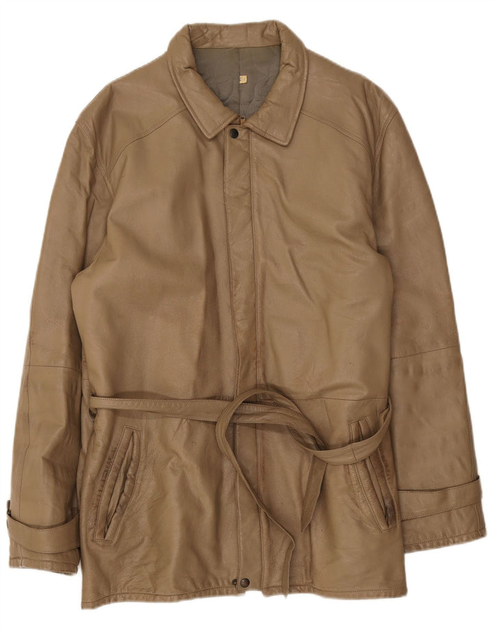 Chaqueta de cuero vintage para hombre IT 50 marrón grande