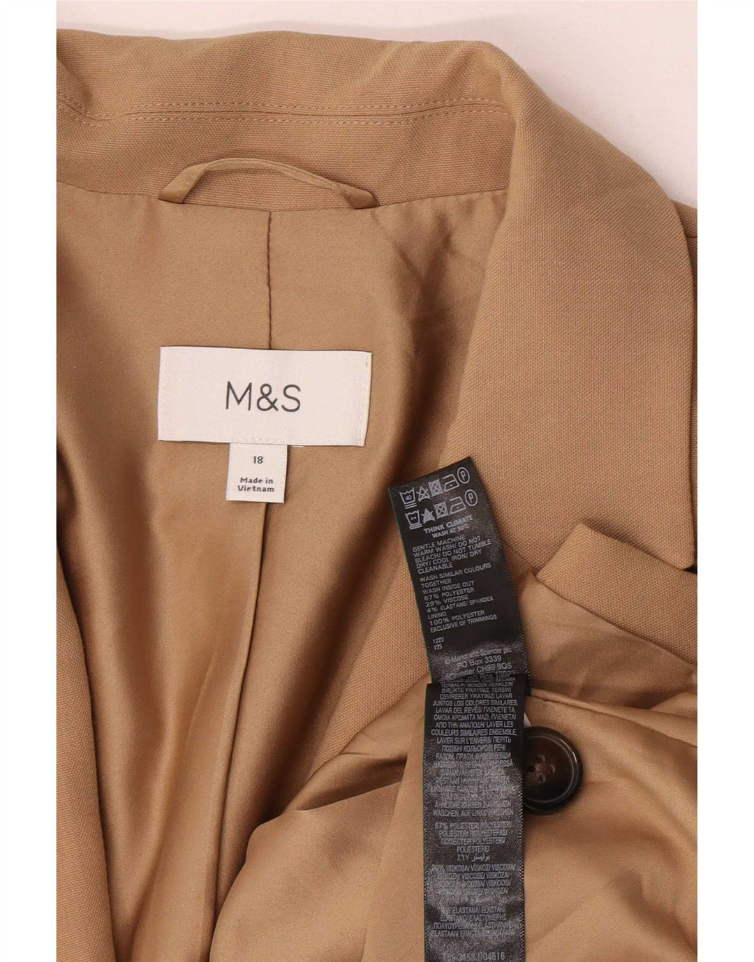 Marks & Spencer Chaqueta tipo blazer con 1 botón para mujer UK 40 XL Poliéster beige