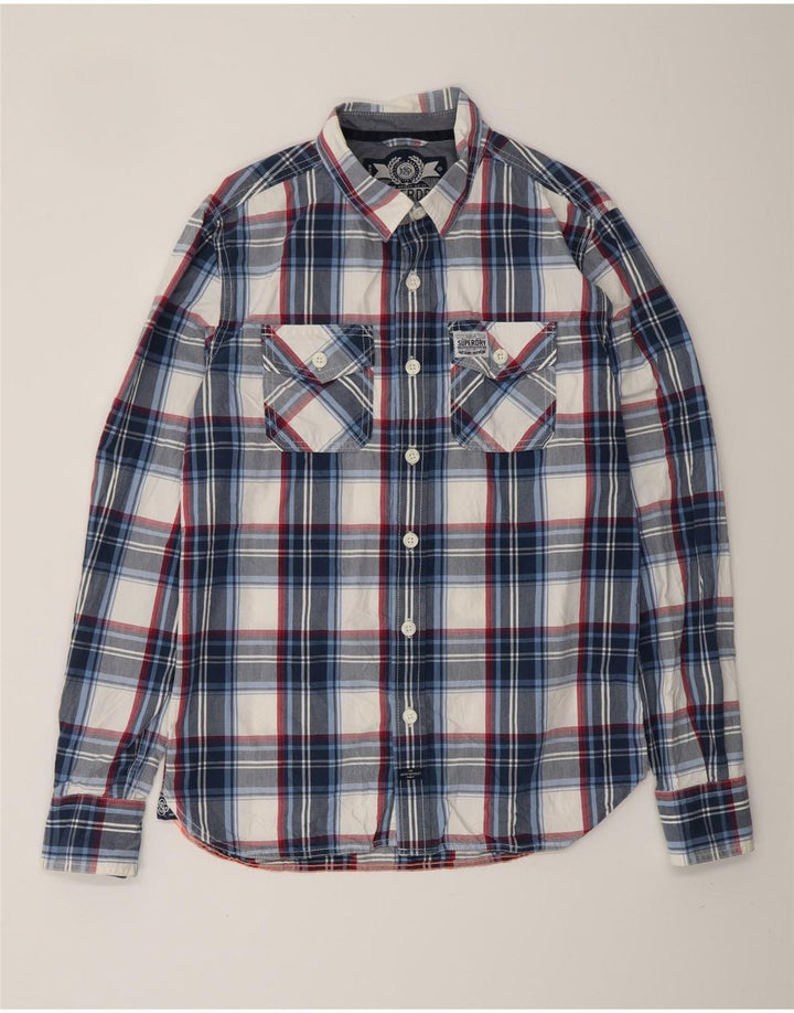 Camisa SUPERDRY para hombre, talla grande, cuadros azul marino