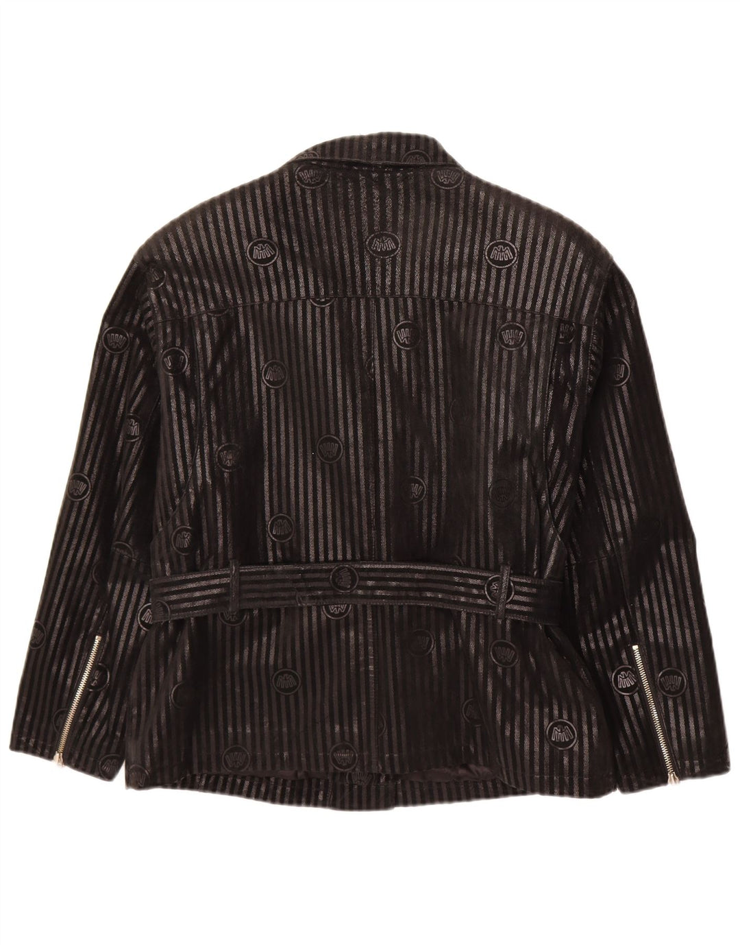 VINTAGE Womens Leather Biker Jacket IT 42 Medium Black Striped Leather