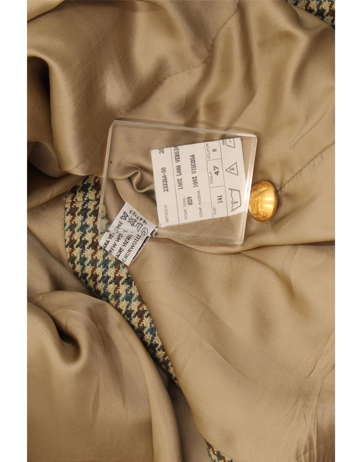 Vintage mujer 2 botones Blazer chaqueta IT 47 lana de pata de gallo verde grande
