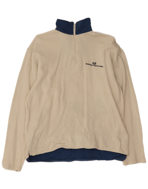 Sergio Tacchini Mens Zip Neck Top Long Sleeve Medium Beige Cotton