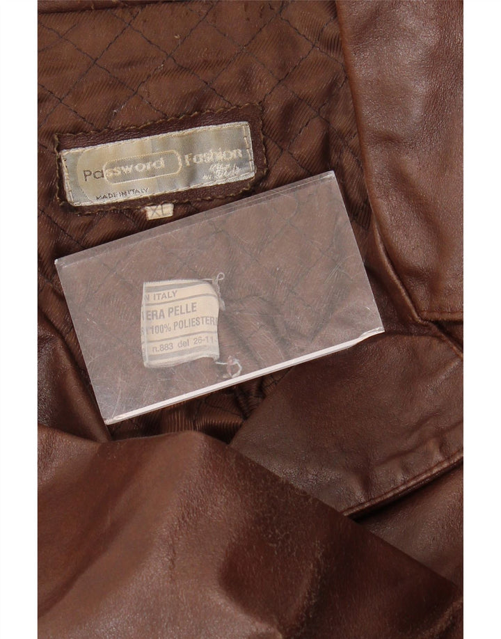 VINTAGE Abrigo de cuero para mujer Reino Unido 18 XL Cuero marrón