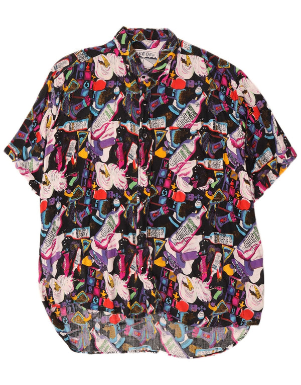 Camisa vintage de manga corta con estampado abstracto para hombre XL Viscosa multicolor