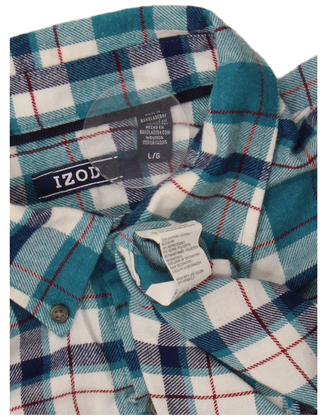 IZOD Camisa de franela para hombre de algodón a cuadros azules grandes