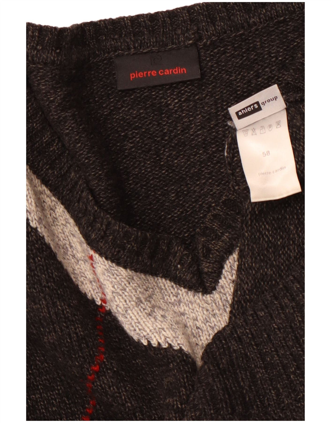 PIERRE CARDIN Jersey con cuello en V para hombre IT 58 2XL Gris Argyle/Diamante