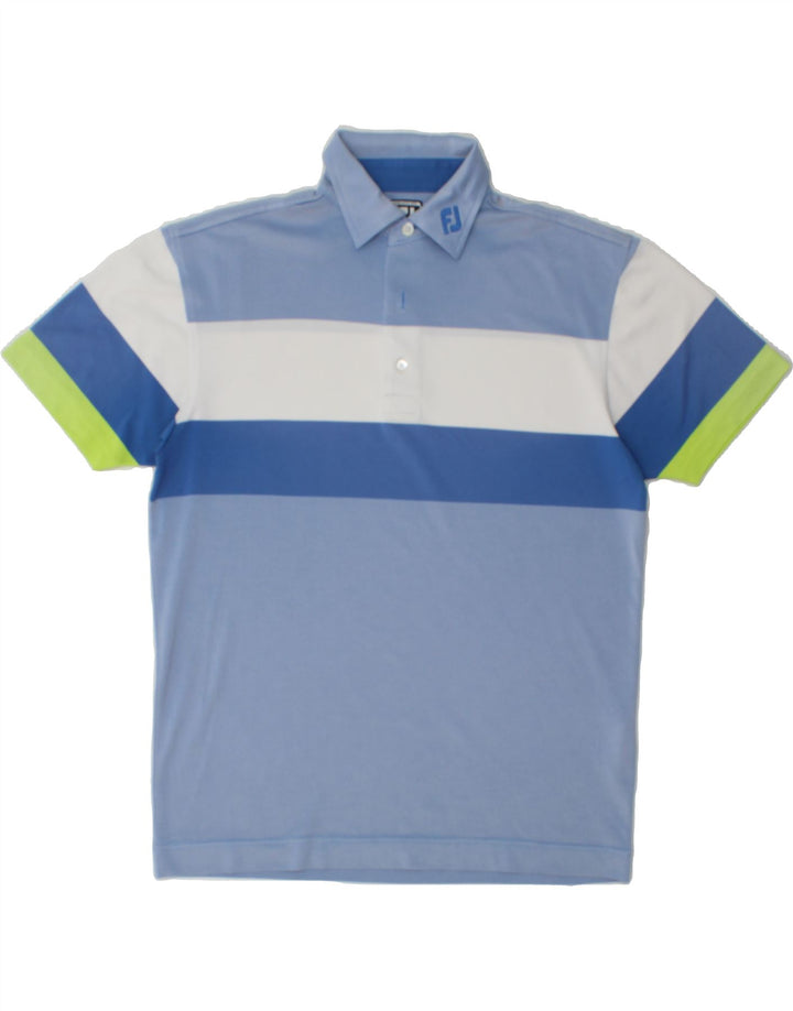 VINTAGE Mens Athletic Fit  Polo Shirt Medium Blue Striped Polyester Vintage Vintage and Second-Hand Vintage from Messina Hembry 