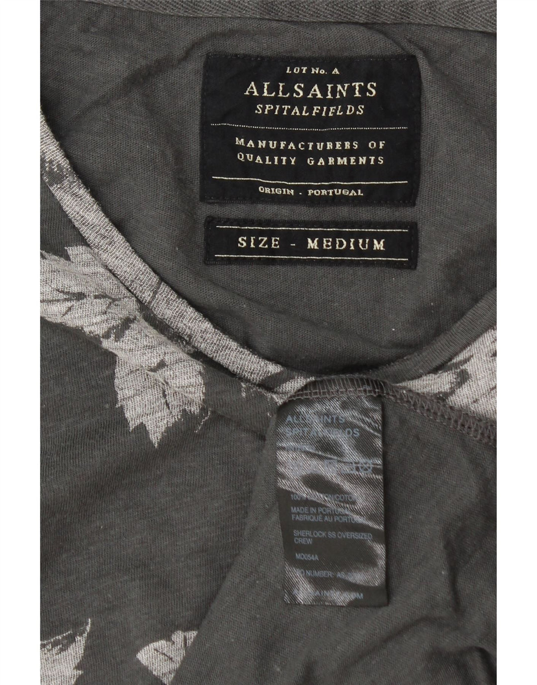 Camiseta All Saints Hombre Top Algodón Floral Gris Medio
