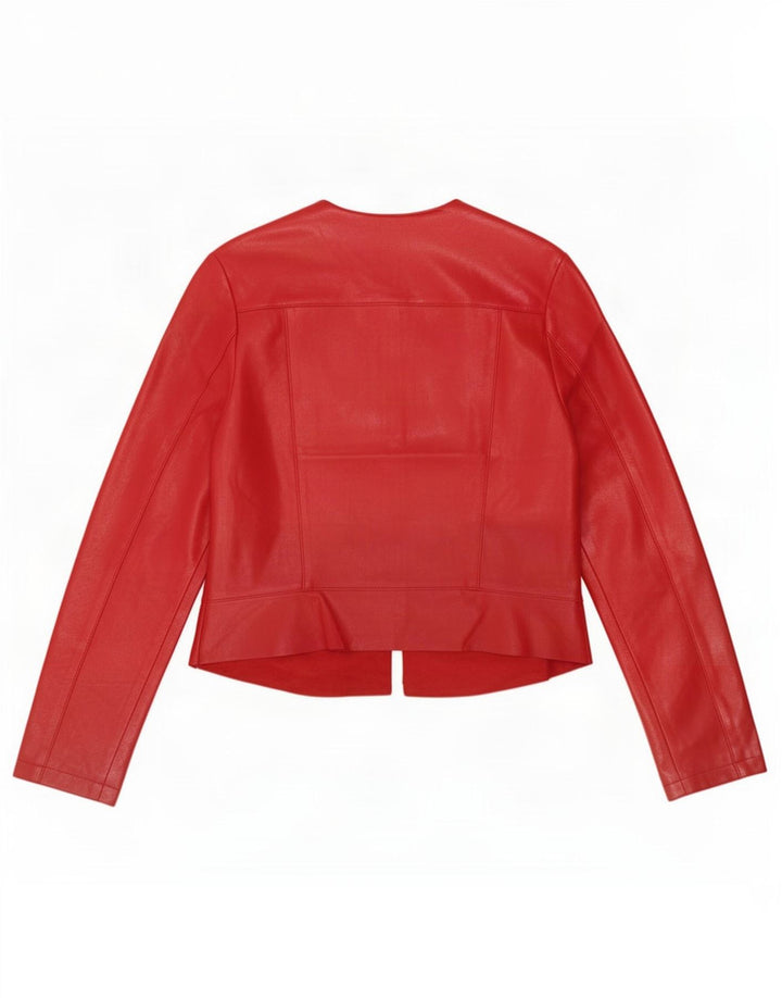 Zara Chaqueta Corta De Piel Sintética Para Mujer UK 42 Poliéster Rojo Mediano