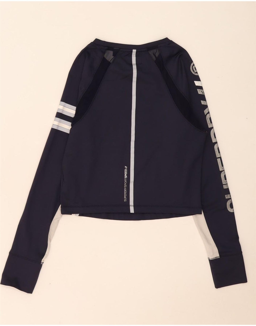 Superdry Top gráfico de manga larga para mujer, UK 42, color azul marino mediano, color block