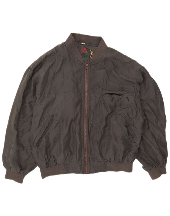 Vintage hombres bomber chaqueta Reino Unido 38 seda gris medio