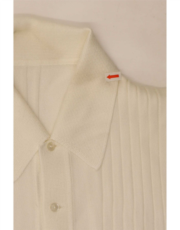 Vintage hombres manga corta polo cuello jersey suéter medio blanco