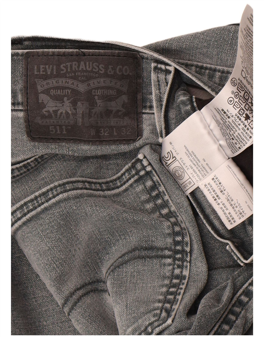 Levi's Hombre 511 Slim Jeans W32 L32 Algodón Gris