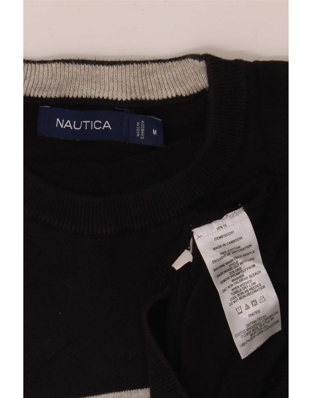 Nautica Jersey de cuello redondo para hombre de algodón a rayas negro mediano