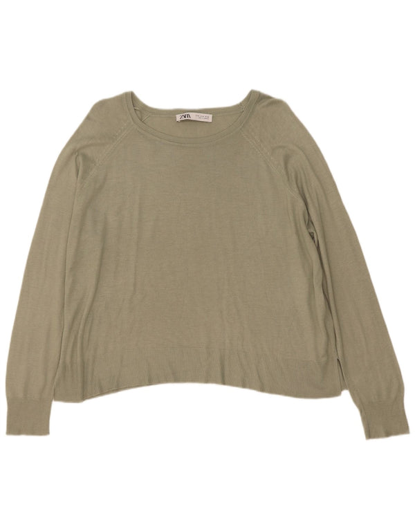 Zara Mujer Blusa Suelta Top UK 44 Viscosa Caqui Mediana