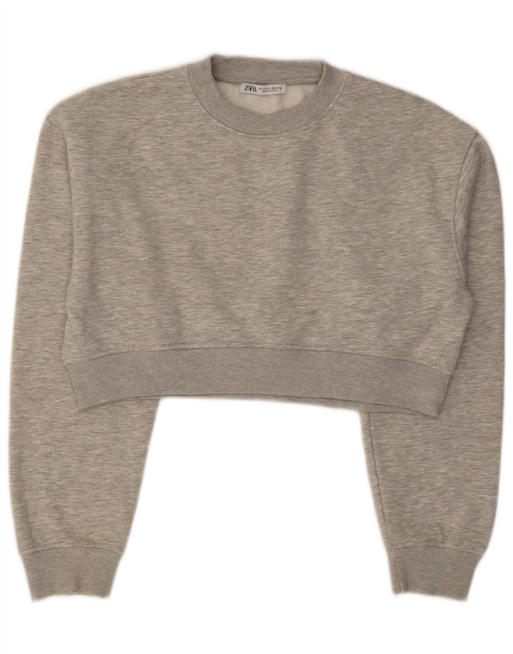 Zara Mujer Crop Sudadera De Gran Tamaño Jersey UK 10 Small Gris Moteado