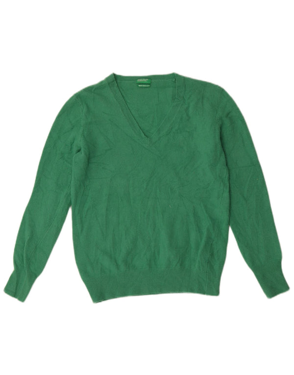 Benetton Jersey Con Cuello En V Para Mujer UK 44 Large Lana Verde