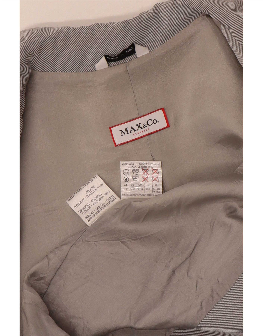 Max & Co. Chaqueta tipo blazer larga de 3 botones para mujer UK 10 Small Grey Viscose