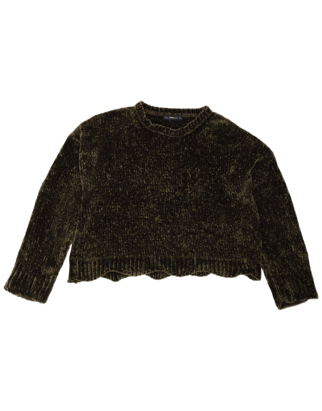 Zara Jersey de gran tamaño con cuello barco para mujer UK 10 Small Caqui Poliéster