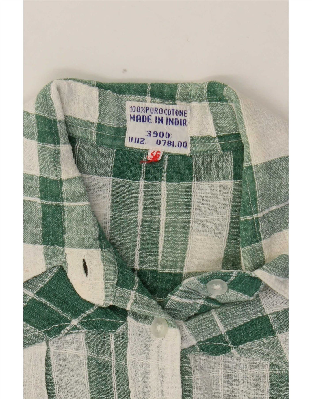 Vintage mujer camisa Reino Unido 14 medio verde comprobar algodón