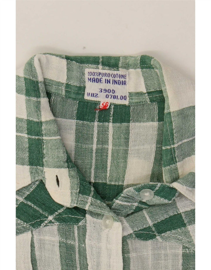 Vintage mujer camisa Reino Unido 14 medio verde comprobar algodón