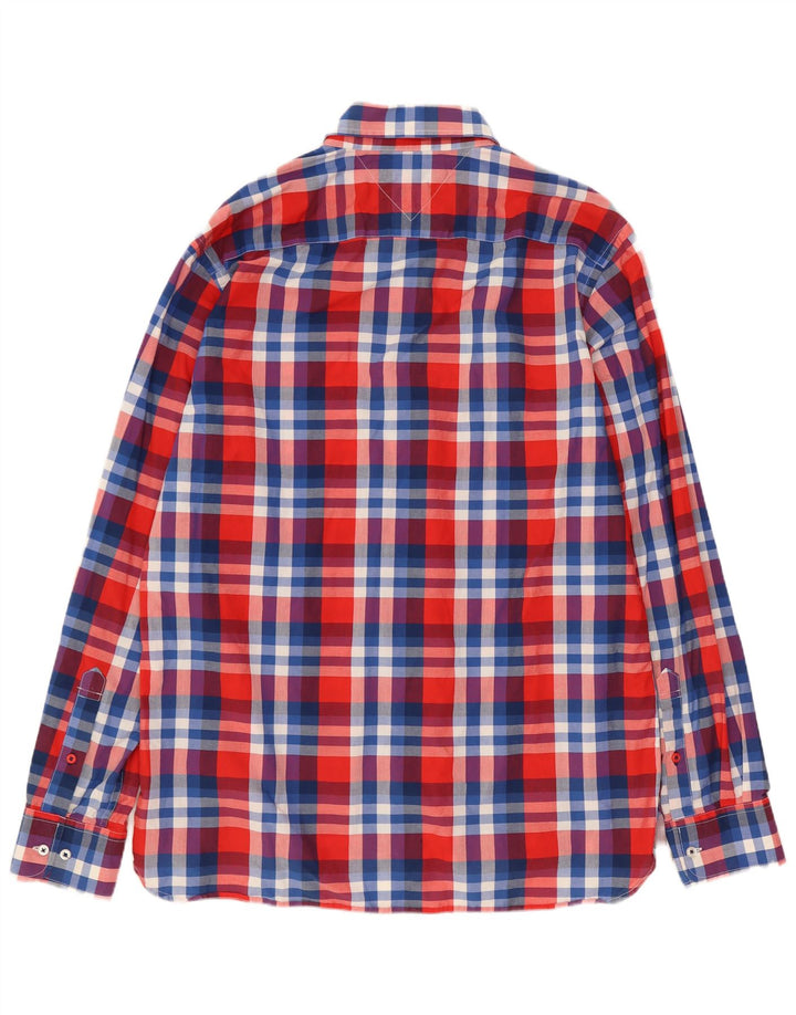 Camisa Tommy Hilfiger de corte personalizado para hombre, algodón a cuadros rojos grandes