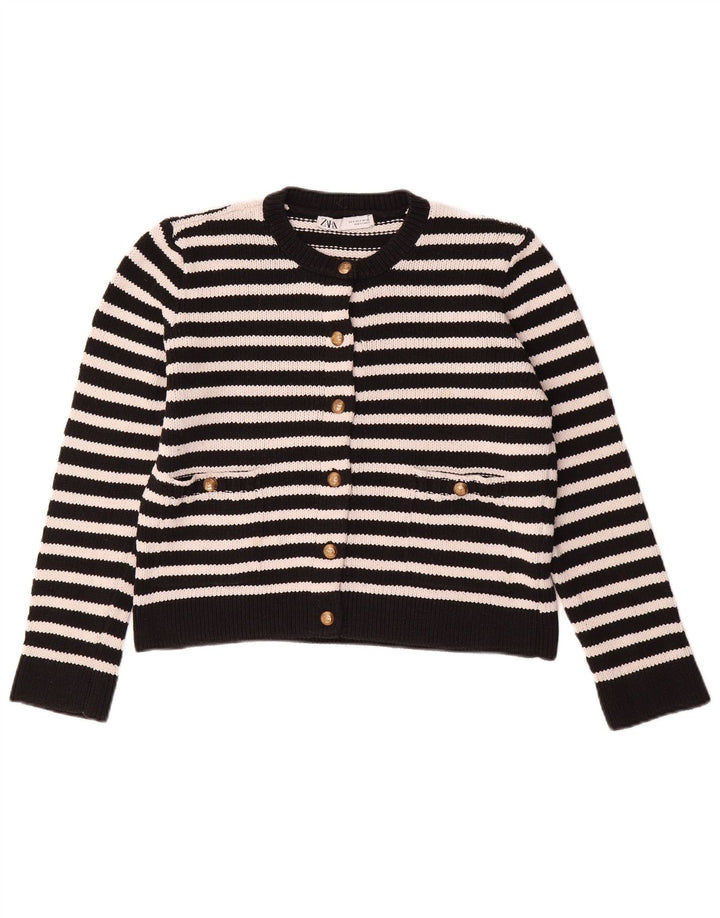 ZARA Womens Oversized Cardigan Sweater UK 10 Small Black Striped Polyester