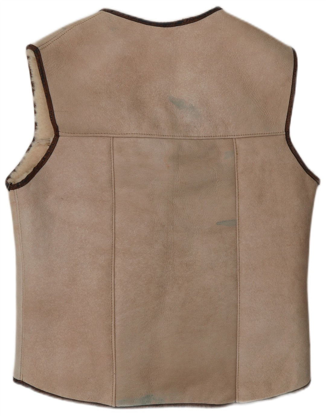 VINTAGE Mujer Sherpa Gilet Reino Unido 14 Medio Beige