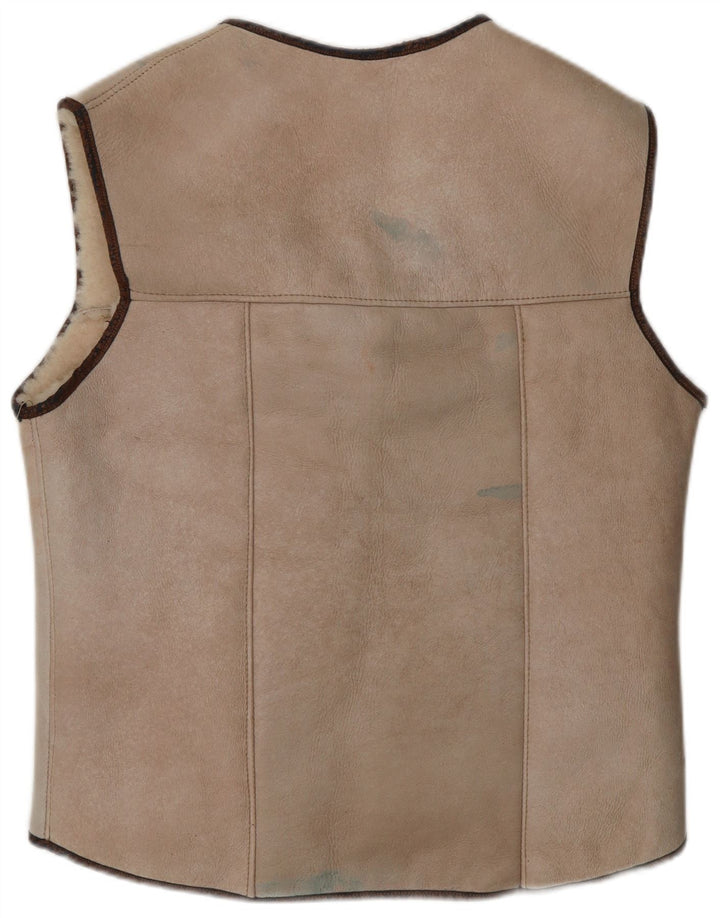 VINTAGE Mujer Sherpa Gilet Reino Unido 14 Medio Beige