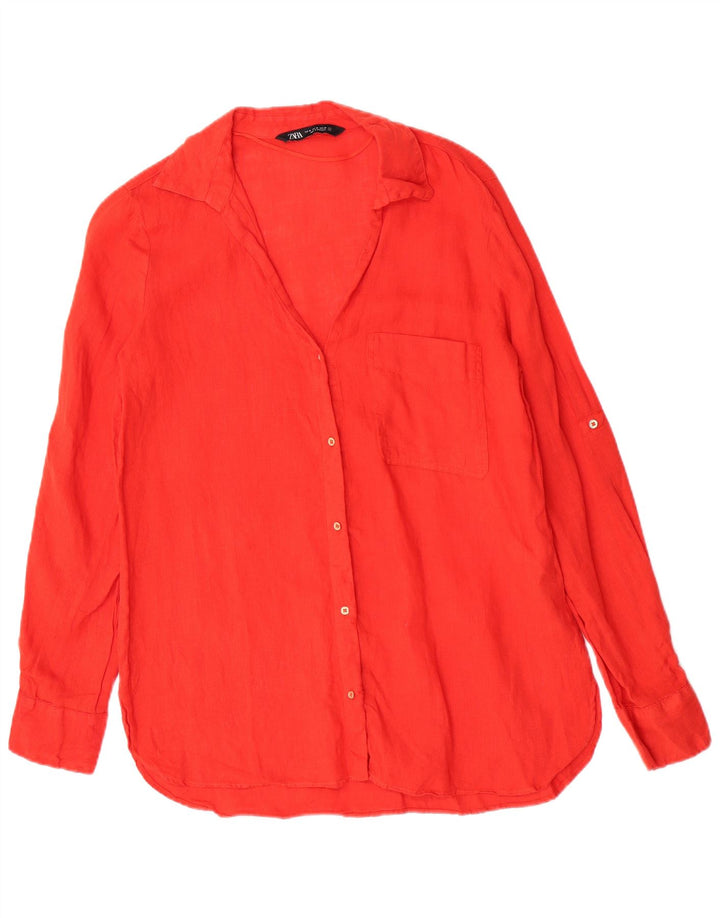 Zara Mujer Camisa Regular Manga Larga UK 44 Medium Red Linen