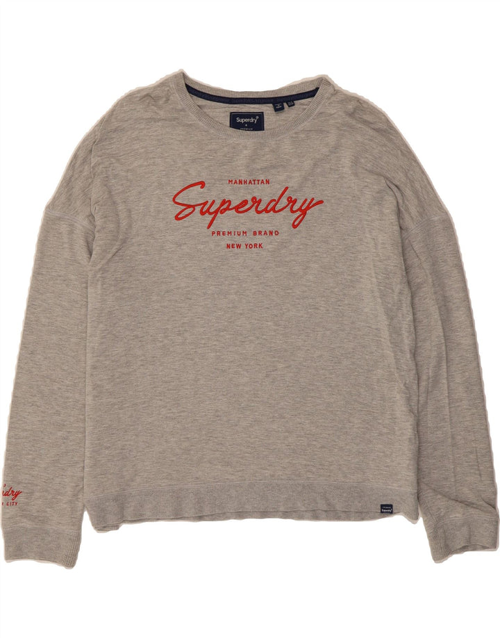 SUPERDRY Womens Oversized Boat Neck Jumper Sweater UK 16 Large Grey Vintage Superdry and Second-Hand Superdry from Messina Hembry 