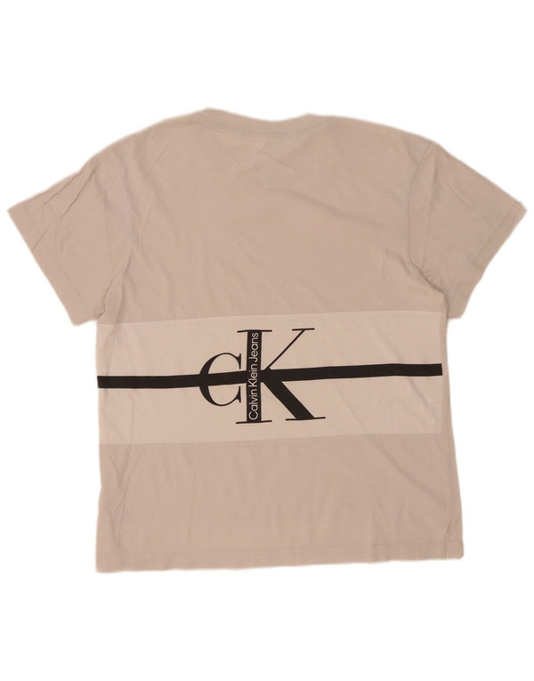 Calvin Klein Jeans Hombre Camiseta Gráfica Top Small Beige Colorblock Algodón