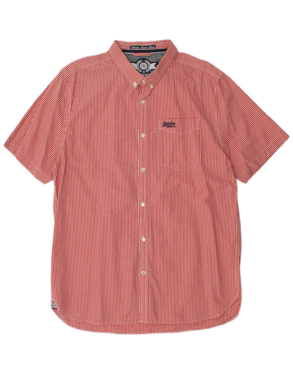 Superdry Camisa De Manga Corta Para Hombre 2XL Algodón A Cuadros Rojo