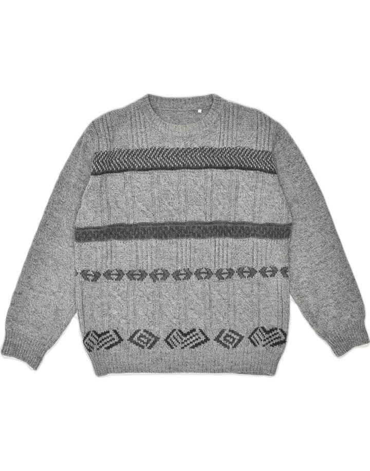 VINTAGE Mens Crew Neck Jumper Sweater Large Grey Flecked Wool Vintage Vintage and Second-Hand Vintage from Messina Hembry 