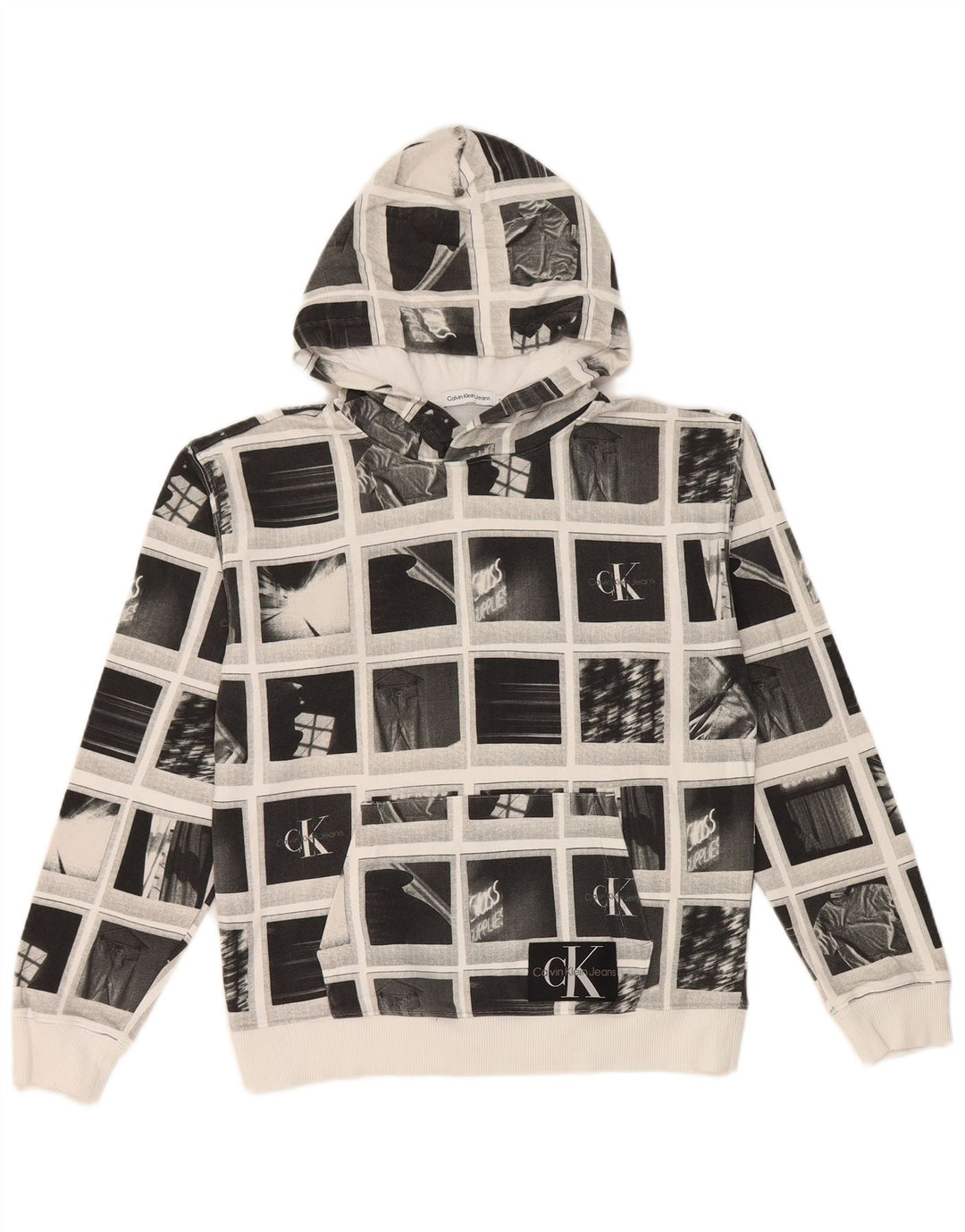 Calvin Klein Jeans - Jersey con capucha para niños, diseño gráfico, 13-14 años, color gris