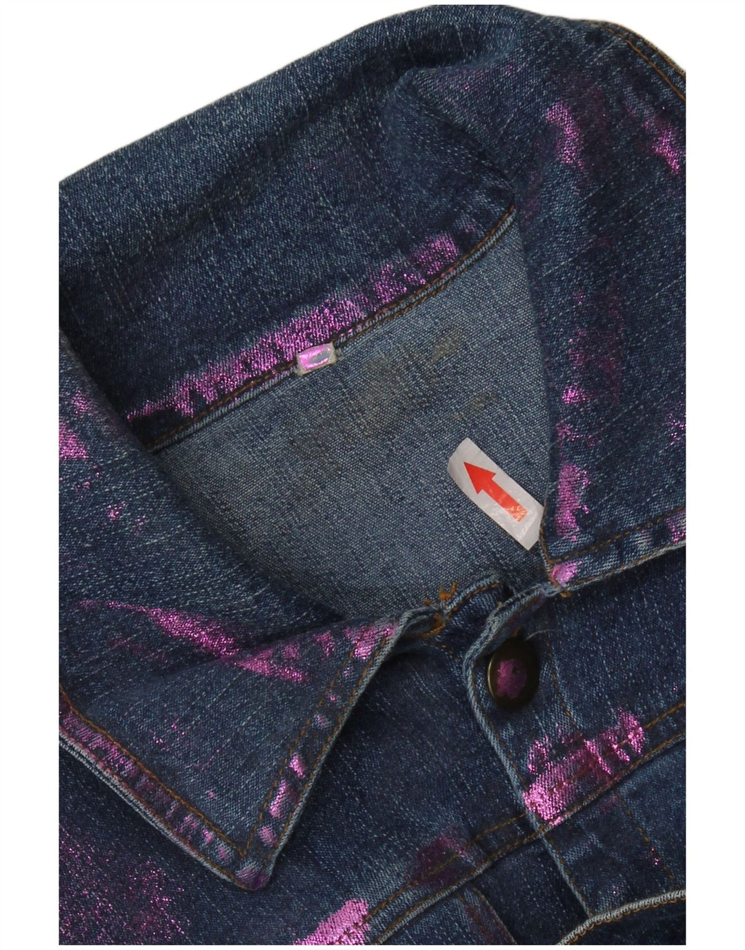 Vintage mujer crop denim chaqueta Reino Unido 12 azul medio tie tinte algodón