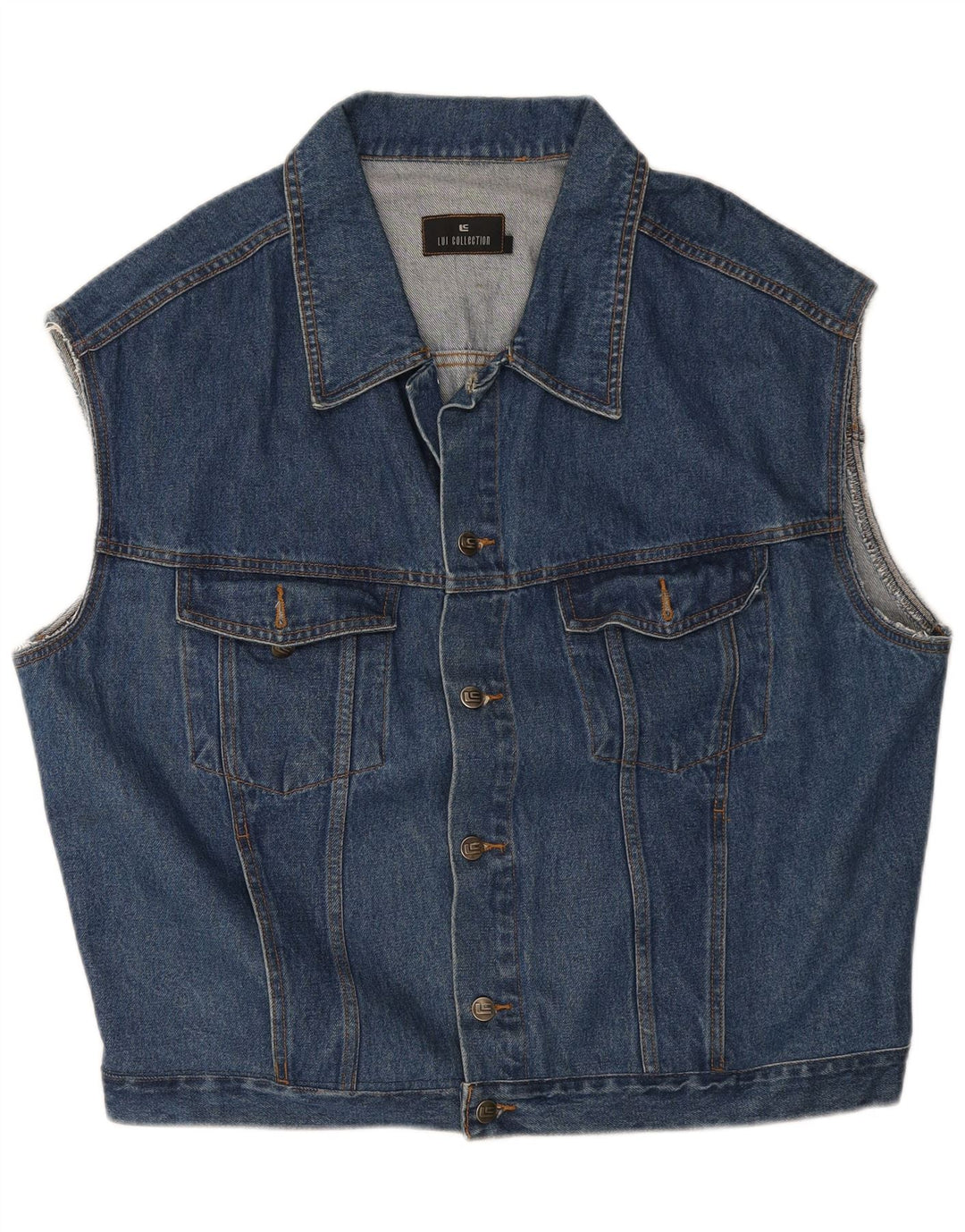Vintage Hombres Denim Gilet Reino Unido 46 3XL Azul