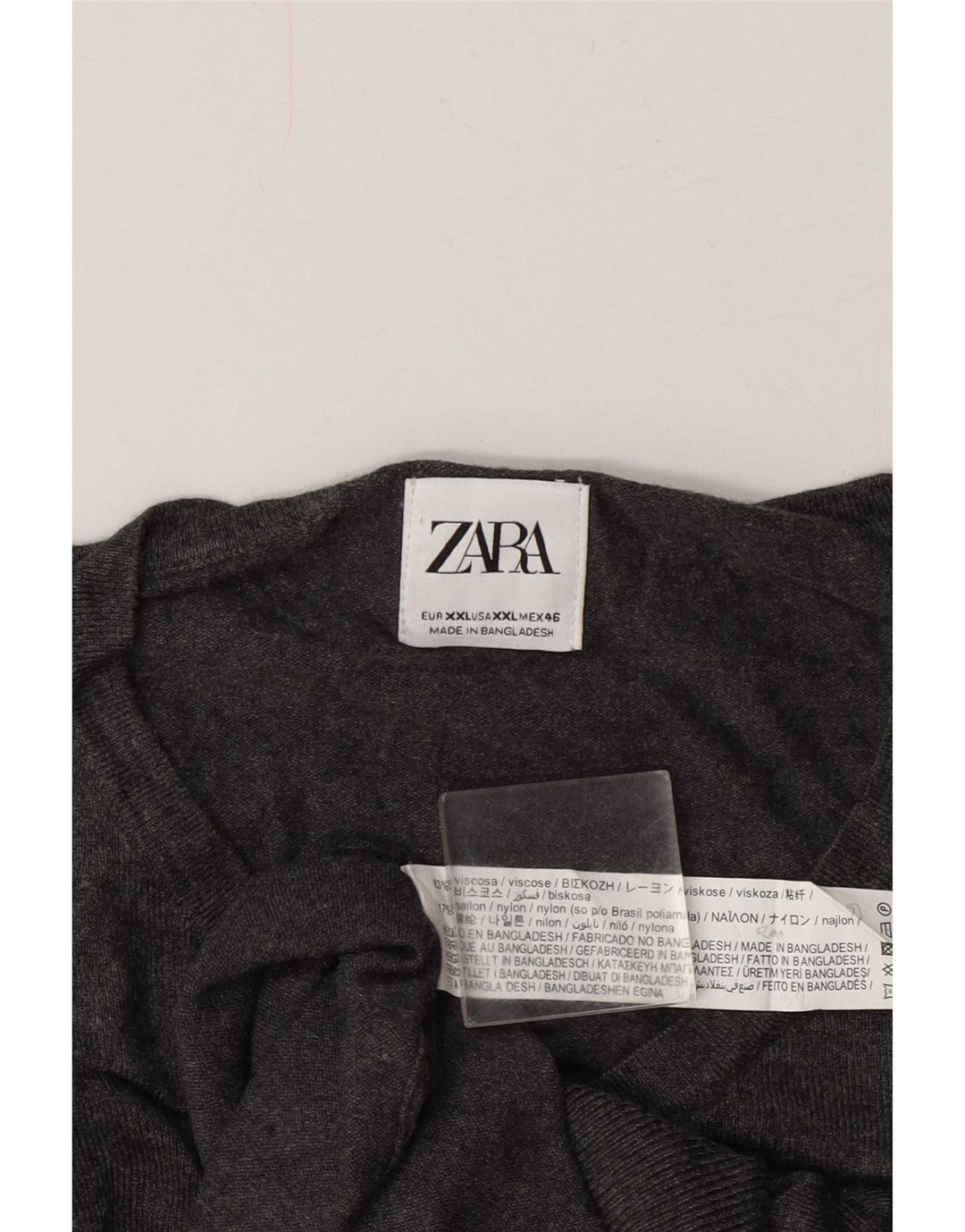 Zara Hombre Jersey Con Cuello En V Jersey 2XL Viscosa Gris