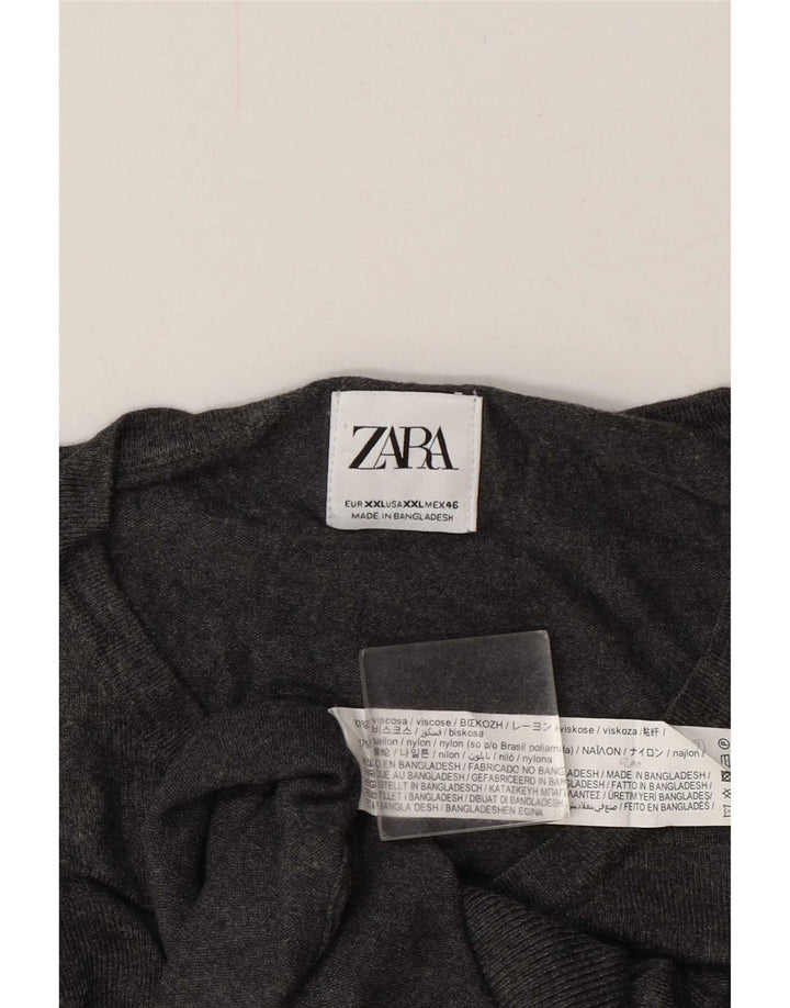 Zara Hombre Jersey Con Cuello En V Jersey 2XL Viscosa Gris