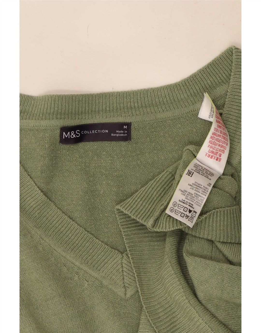 Marks & Spencer Suéter con Cuello en V para Mujer UK 40 Acrílico Verde Medio