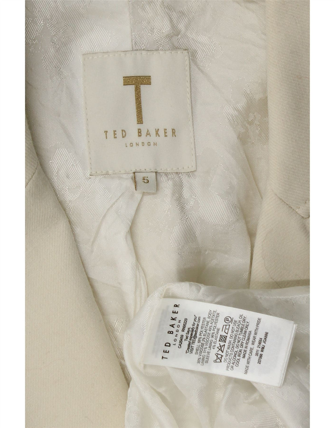 Ted Baker Chaqueta tipo blazer con 1 botón para mujer Talla 5 XL Poliéster blanco roto