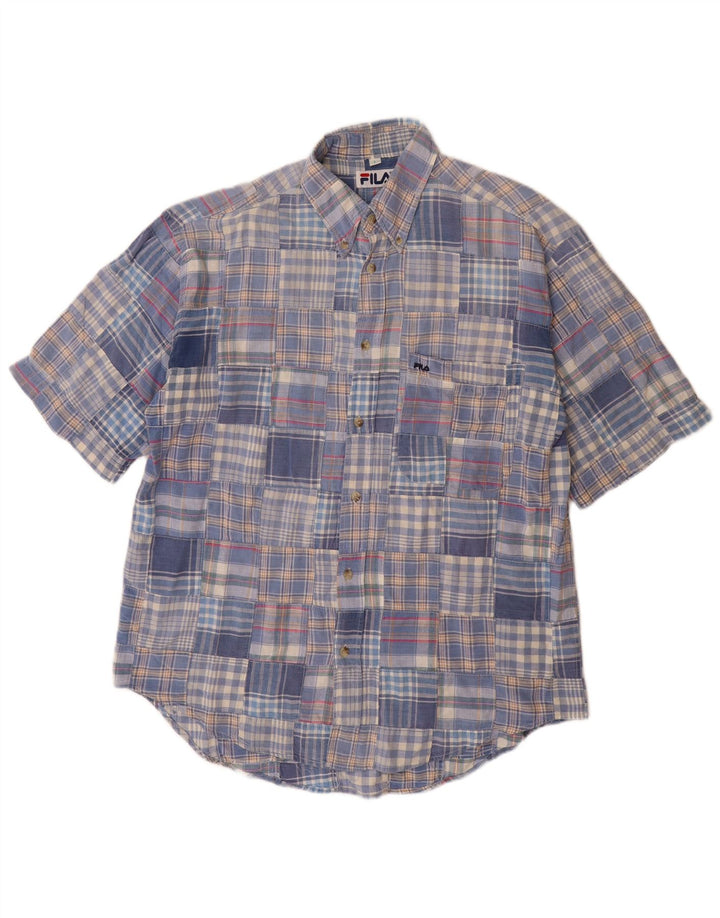 FILA Camisa de manga corta para hombre de algodón patchwork azul grande